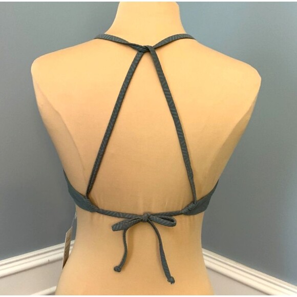 Cupshe Bikini Top Womens M Halter Cross Tie Textured Gray Beach Swim Pool - Picture 3 of 9